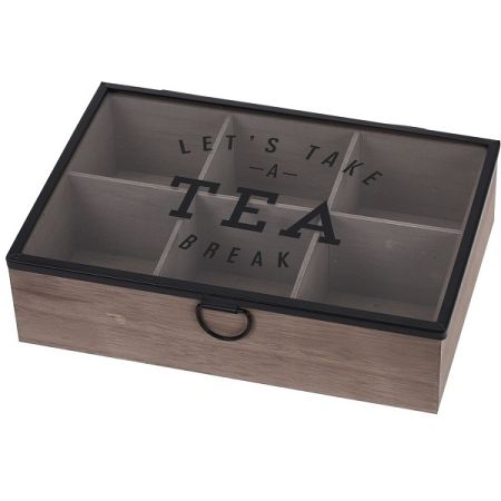 Box na čaj so skleneným vekom, 6 sekcií, MDF