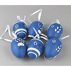 Sada ručne maľovaných vajíčok s mašľou modrá, 6 ks